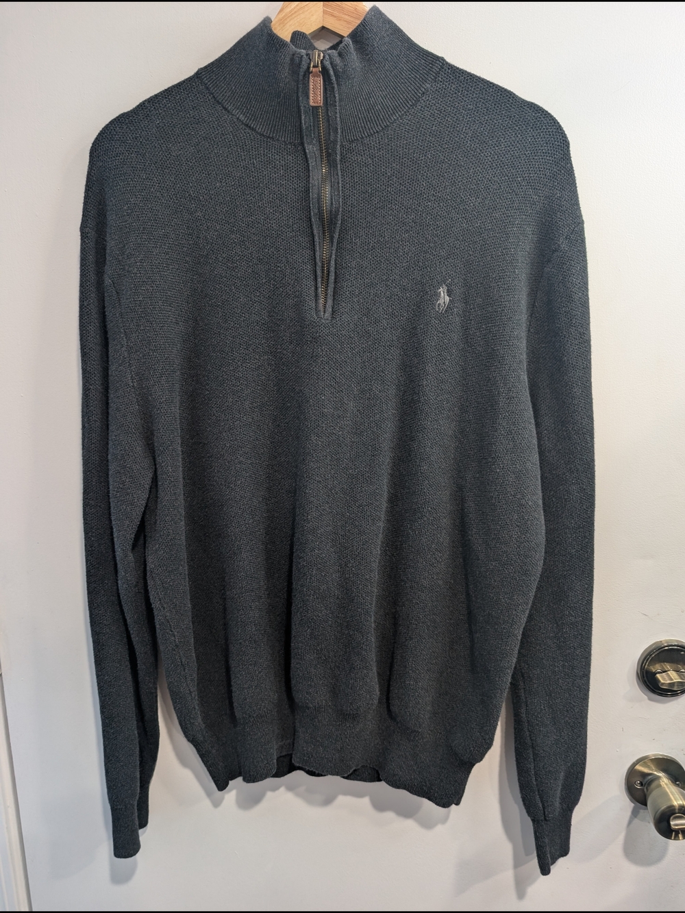 Ralph Lauren Men's Charcoal Zip-Neck 1/4 Zip Sweater Pima Cotton Size XL